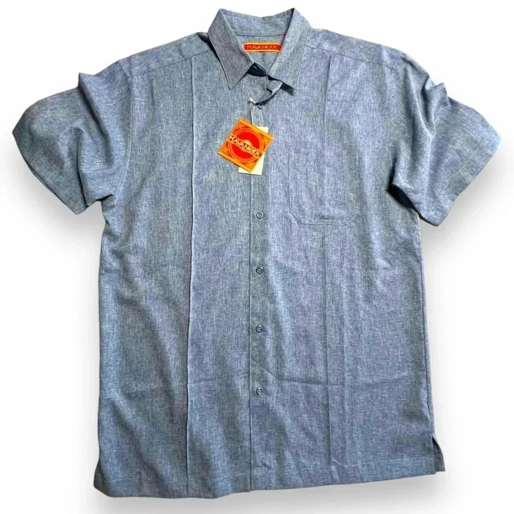 Havanera NEW Cuban Guayabera Casual Button Down Shirt Dress Blues Men’s Small